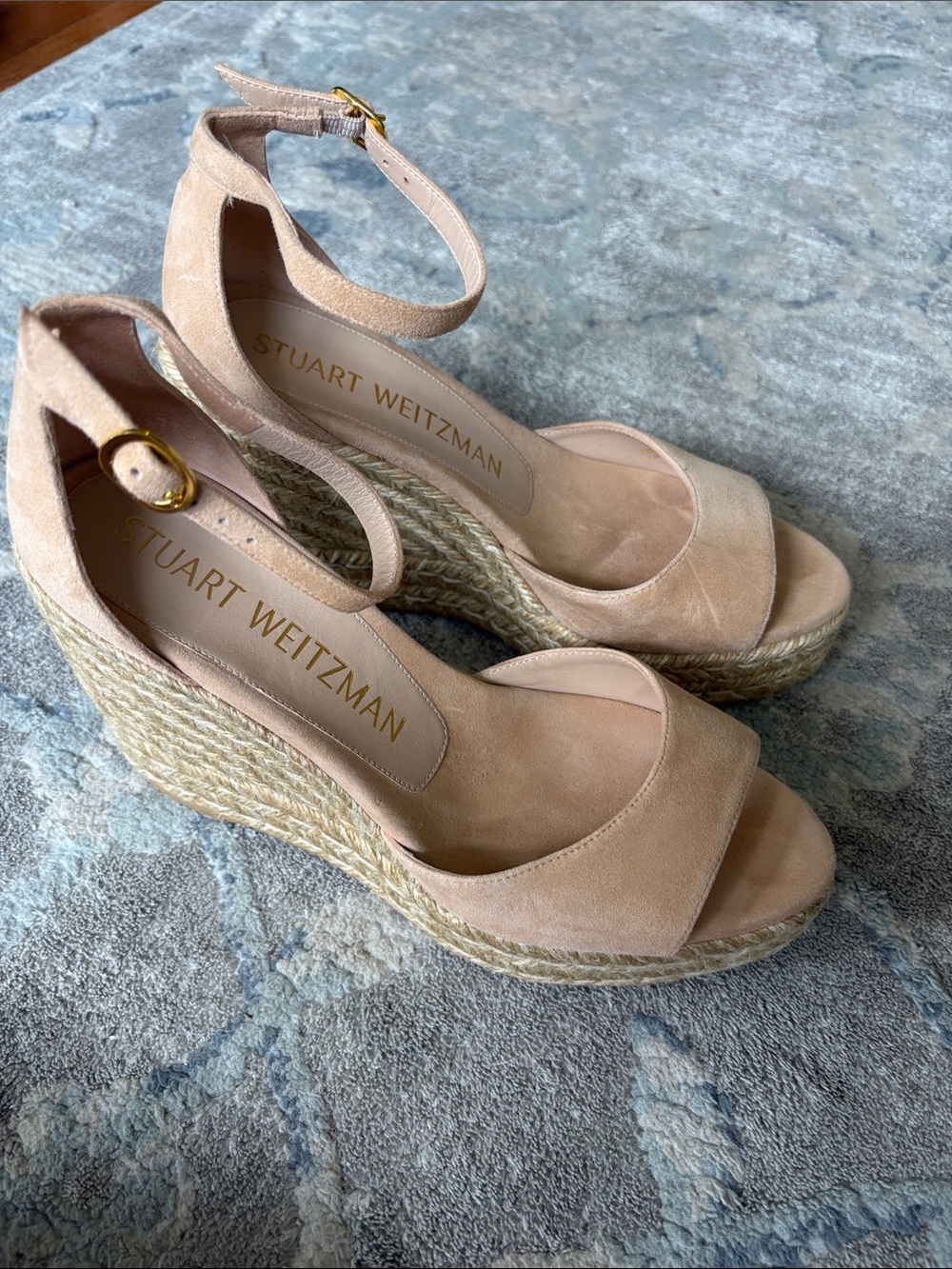 Stuart Weitzman Nude Suede Espadrille Wedge Sandals